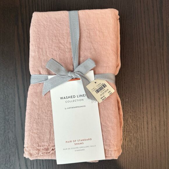 NWT Anthropologie Washed Linen Collection Standard Shams Rose - Picture 1 of 1